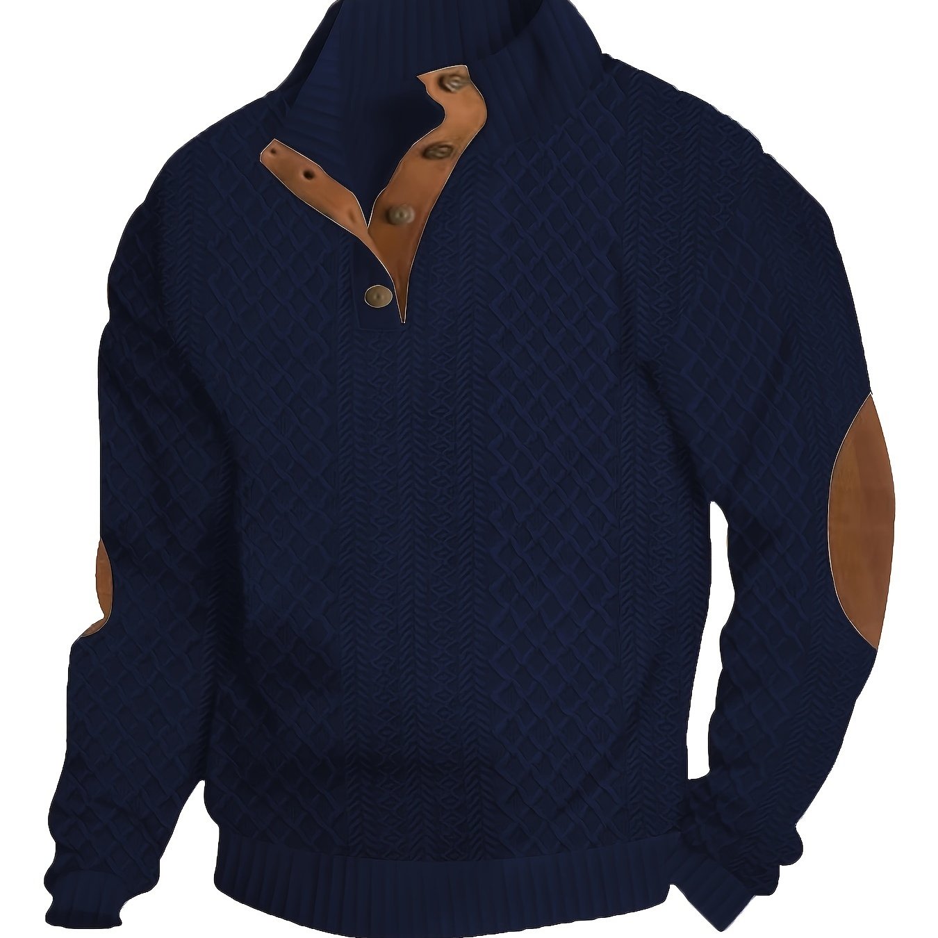 Men's Classic Jacquard Stand Collar Pullover Sweater - Casual Long Sleeve Knit Top for Fall/Winter, Polyester