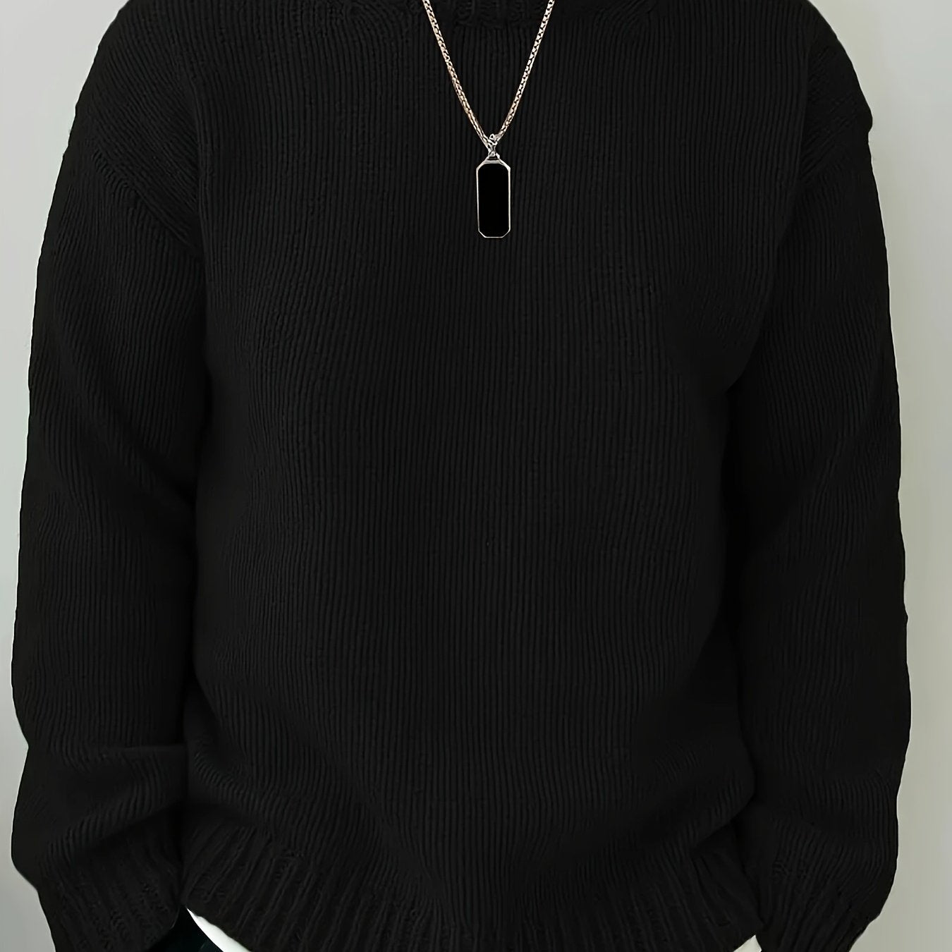 Men's Solid Knitted Pullover, Casual Long Sleeve Crew Neck Sweater For Fall Winter