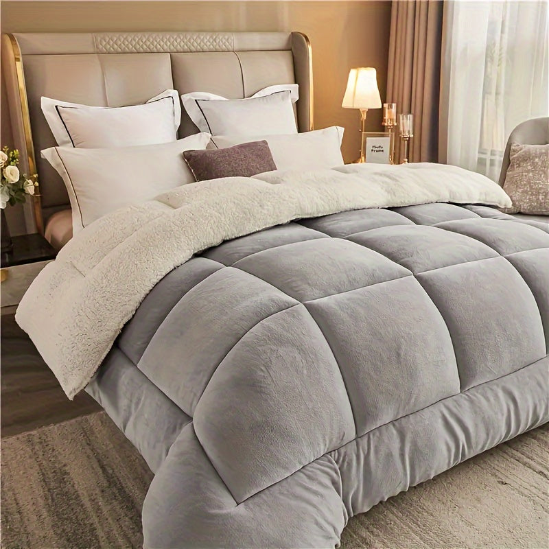 Thick Comforter 1pc - All Season Quilted Ultra Soft Breathable, Box Stitch Solid Color Comforter, Machine Washable Bedroom Warm Autumn And Winter Comforter