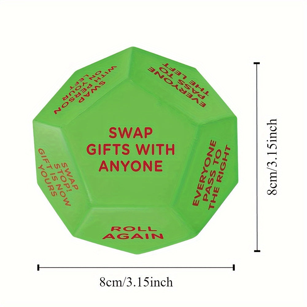 Christmas Party Favor Dice - 3x3 Inch Santa Gift Exchange Game, 12 Unique Sides for Festive Holiday Fun & Family Entertainment