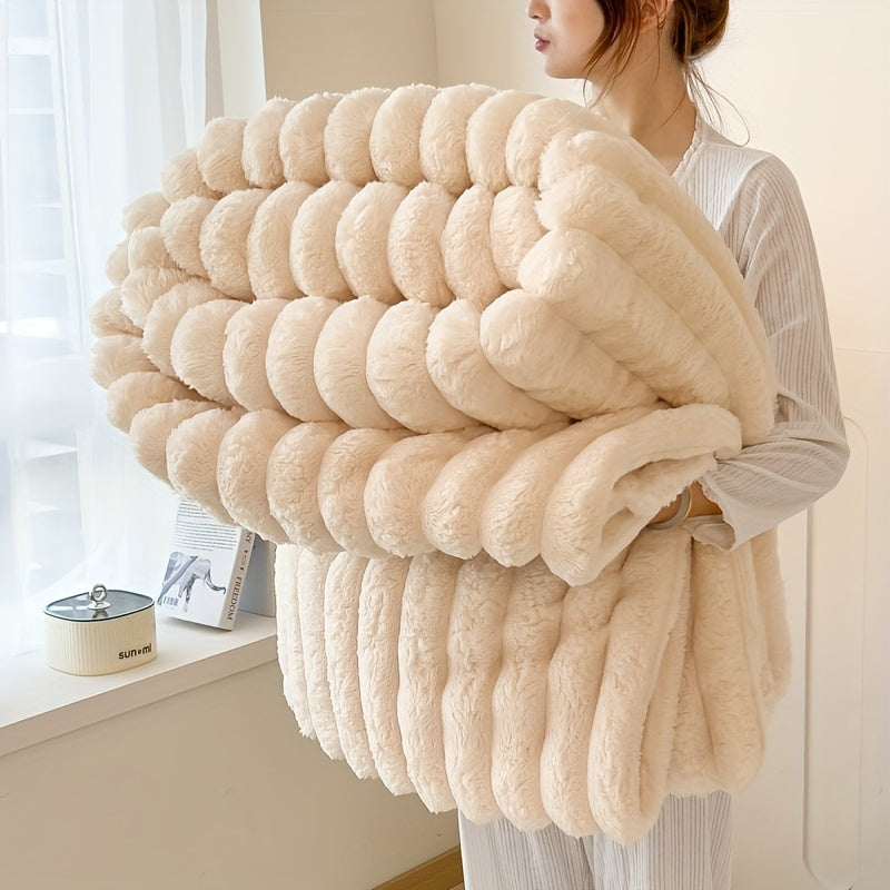 Luxurious Faux Rabbit Fur Throw Blanket - Soft, Warm & Cozy for Couch, Bed, Office, and Travel