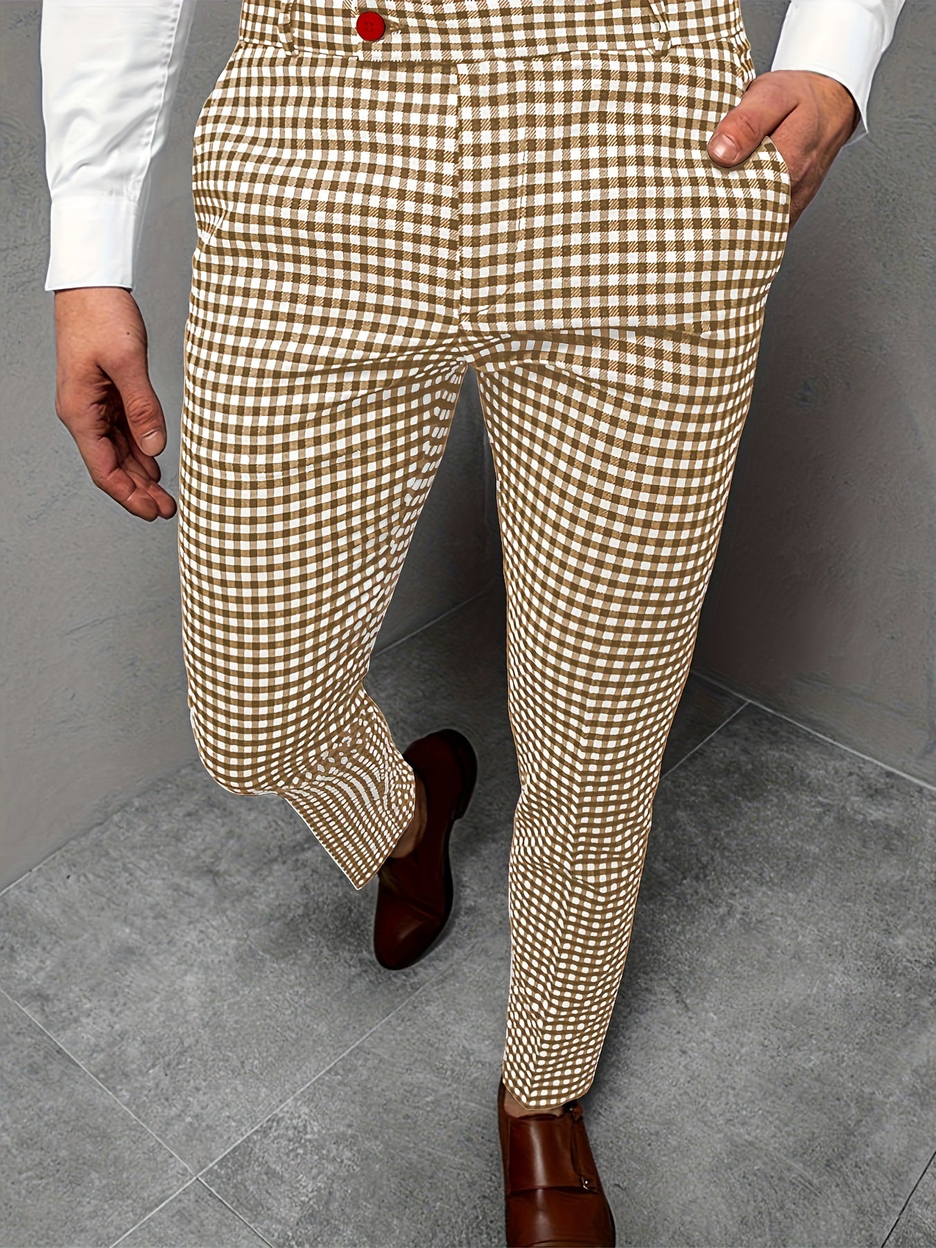 Old Money Style Mens Plaid Suit Pants