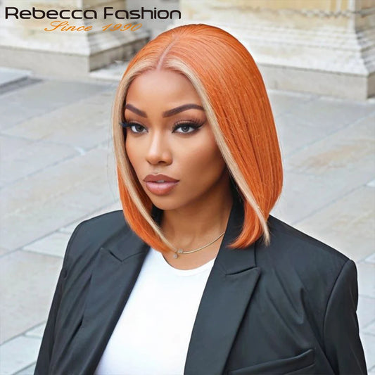 Ginger Short Bob Lace Front Wigs 100% Human Hair Wigs Bob Lace Wigs For Women Blonde Orange Straight Brazilian Hair Closure Wig