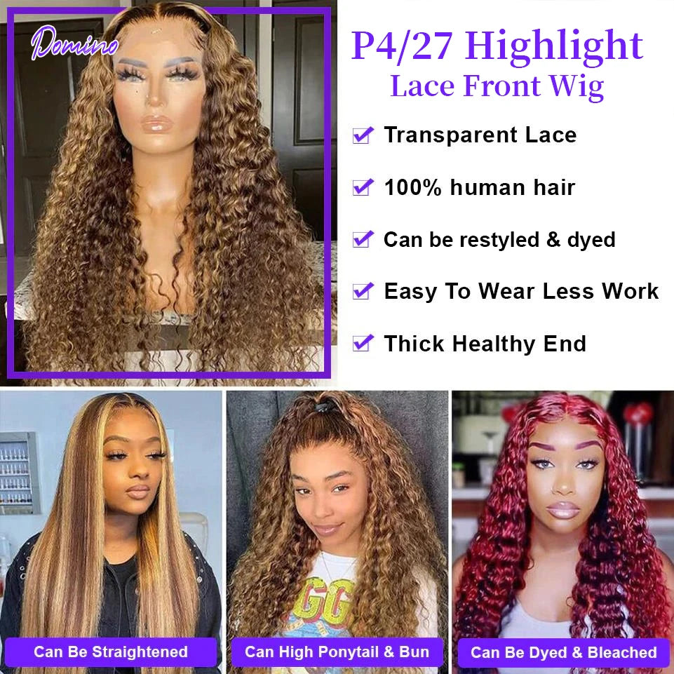 Highlight Wig Human Hair Honey Blonde Deep Wave Lace Front Wigs Transparent Brazilian Bone Straight Lace Front Human Hair Wigs