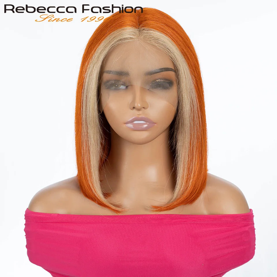 Ginger Short Bob Lace Front Wigs 100% Human Hair Wigs Bob Lace Wigs For Women Blonde Orange Straight Brazilian Hair Closure Wig