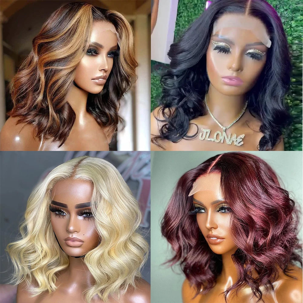 Highlights Color Human Hair Wigs 613 Blonde Short Bob Wig 13x4x1 T Part Lace Wigs Brazilian 99j Body Wave Lace Front Wig 180%