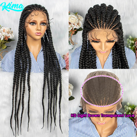 New Arrival Synthetic Lace Front Wig Braided Wigs Braid African With Baby Hair 34 inches Braided Full Lace Wigs