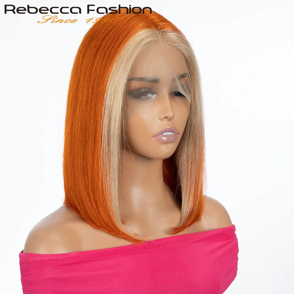 Ginger Short Bob Lace Front Wigs 100% Human Hair Wigs Bob Lace Wigs For Women Blonde Orange Straight Brazilian Hair Closure Wig