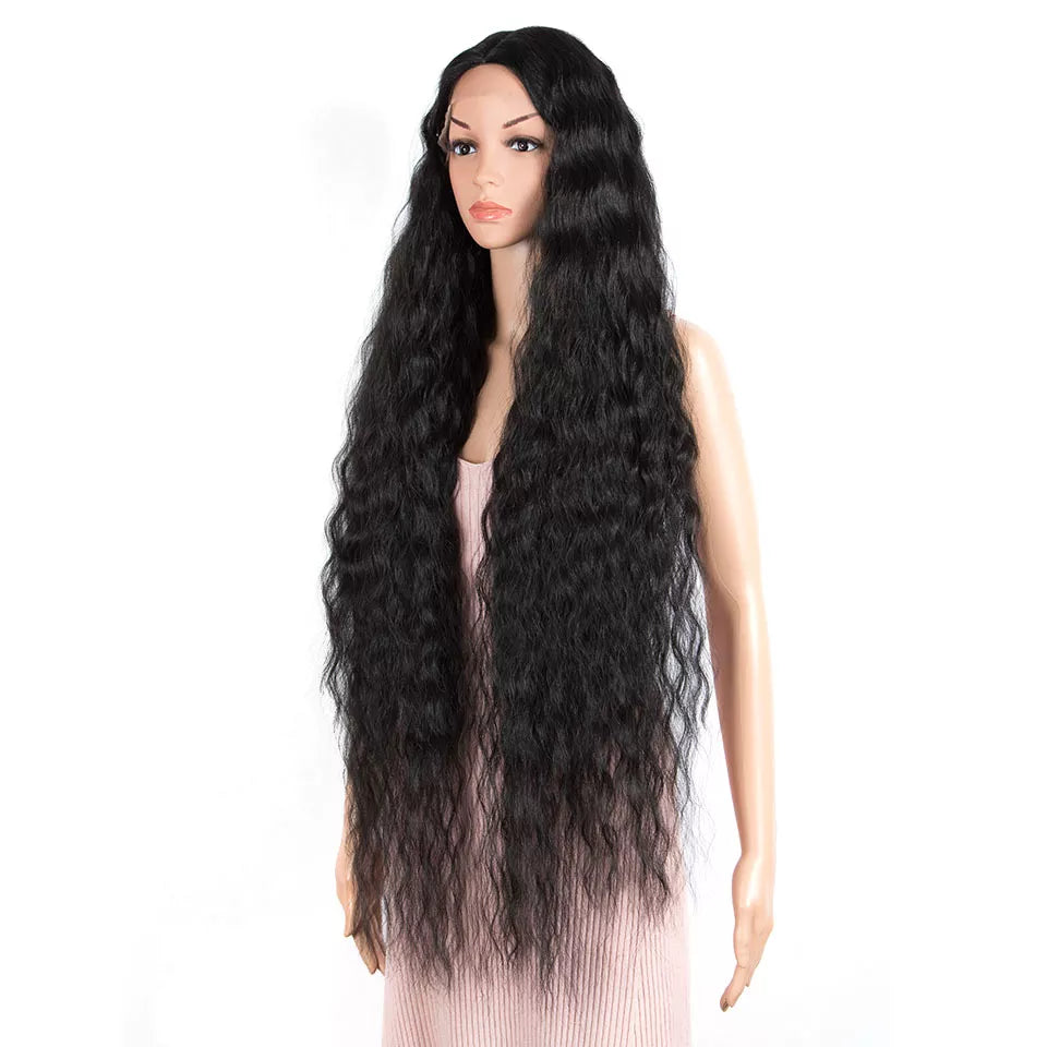 FASHION IDOL 42" Loose Wave Lace Front Wig Hair Synthetic Wigs For Women Ombre Blonde Water Wavy Long Curly Hair Wig Cosplay