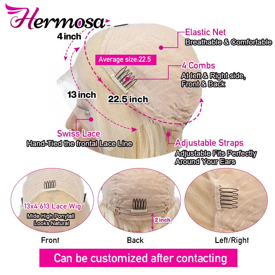 Hermosa 613 Lace Frontal Wig 13x4 Blonde Lace Front Wig Straight Human Hair HD Transparent Lace Wig Preplucked Brazilian Remy