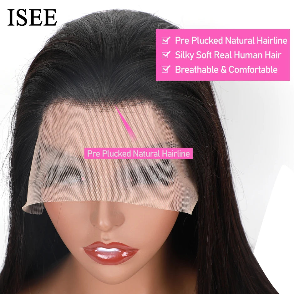 ISEE HAIR Brazilian Straight 13x4 Lace Front Human Hair Wig For Women Natural Hairline Pre-plucked 4x4 Lace Closure Wig On Sale