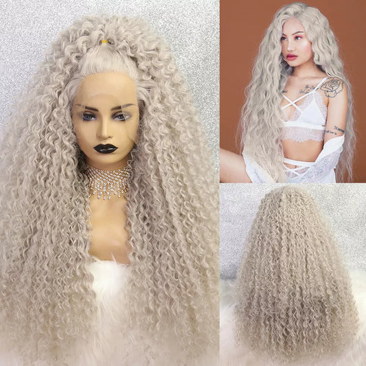 Drag Queen Synthetic Transparent Lace Front Wig Grey Lace Wig Hot Pink Afro Kinky Curly Drag Queen Cosplay Wigs For Black Women