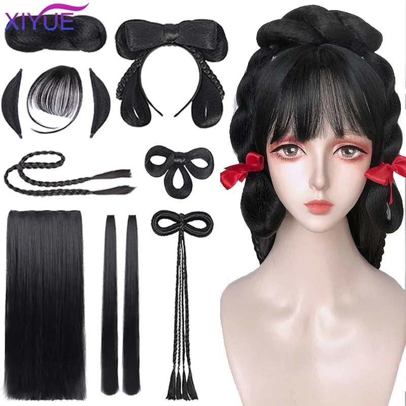 XIYUE Hanfu Wig Costume Fairy Fairy Wig Bag Ancient Style Croissant Hair Bun Lazy Hair Package Hair Pad Hair Set