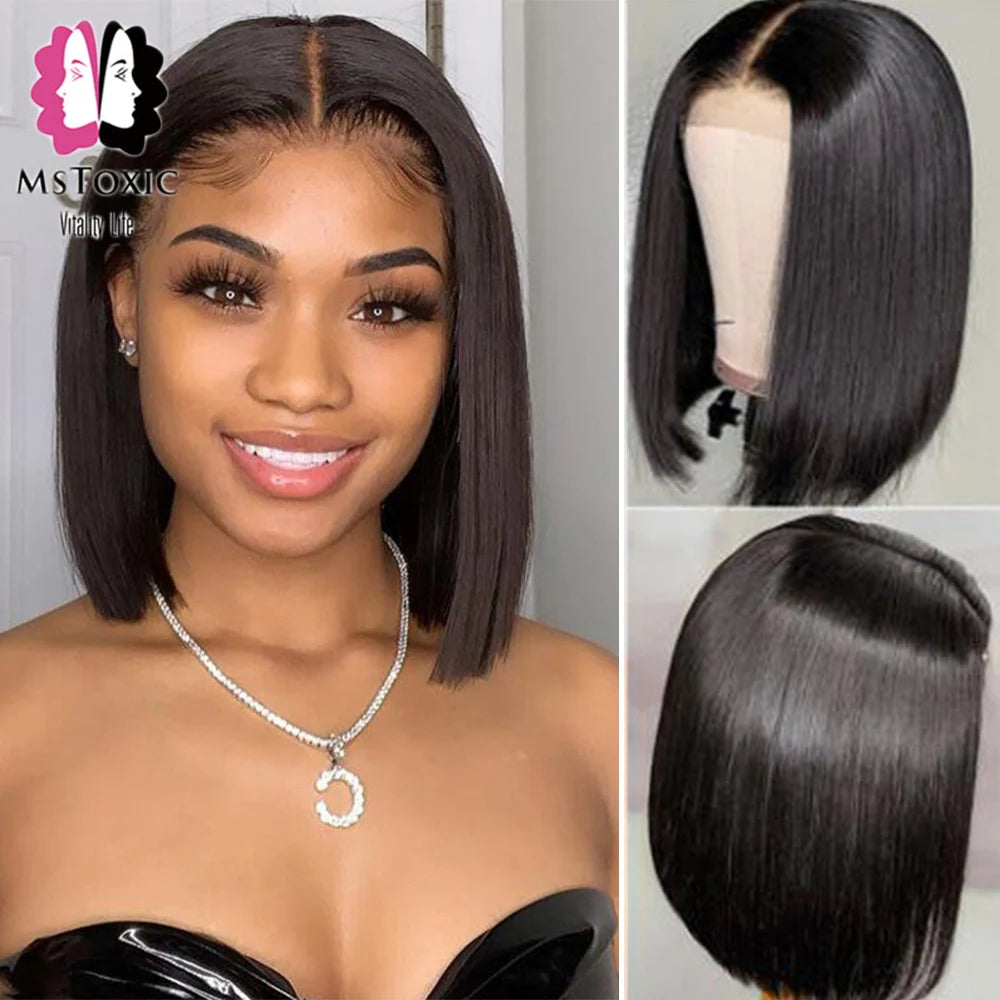 Short Bob Wig Straight Lace Front Human Hair Wigs Bob Lace Front Wigs Blunt Cut Bob Frontal Wigs Brazilian Closure Wig Mstoxic