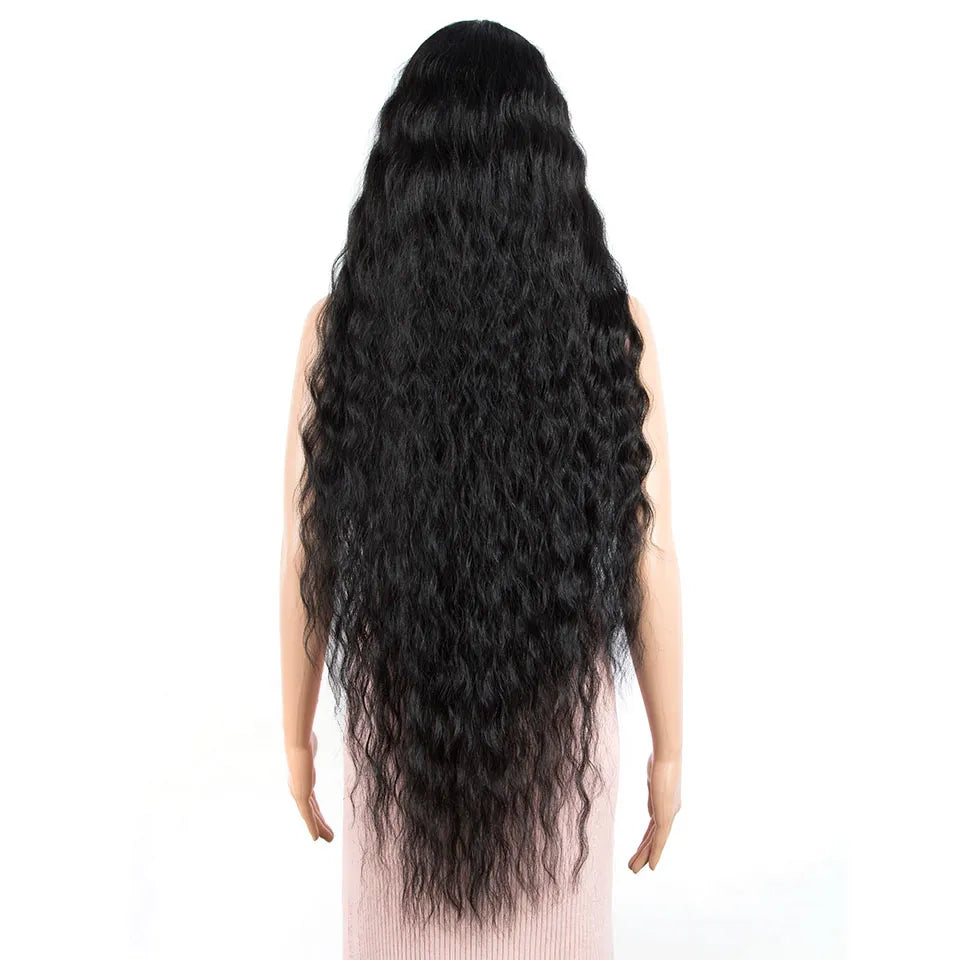 FASHION IDOL 42" Loose Wave Lace Front Wig Hair Synthetic Wigs For Women Ombre Blonde Water Wavy Long Curly Hair Wig Cosplay