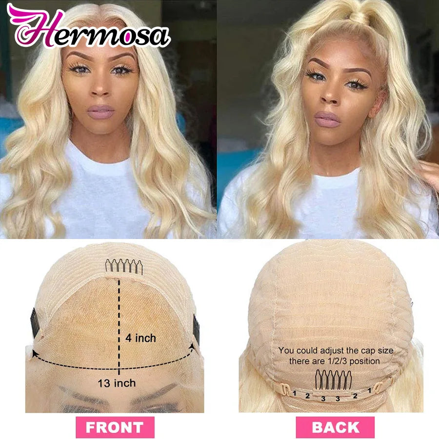 Hermosa 613 Blonde Lace Front Wig 13x4 Transparent Lace Frontal Wig Pre Plucked 28 30 Inch Brazilian Body Wave Human Hair Wigs