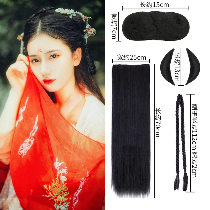 XIYUE Hanfu Wig Costume Fairy Fairy Wig Bag Ancient Style Croissant Hair Bun Lazy Hair Package Hair Pad Hair Set