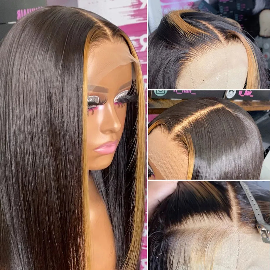 Bone Straight Lace Frontal Wig For Black Women Highlight Ombre Short Bob Wig Brazilian Glueless 13x4 Lace Front Human Hair Wig