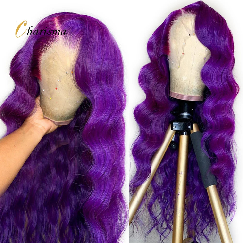 Charisma Long Body Wave Lacr Front Wig Side Part Synthetic Lace Front Wigs for Women Purple Lace Wigs Natural Hairline Wig