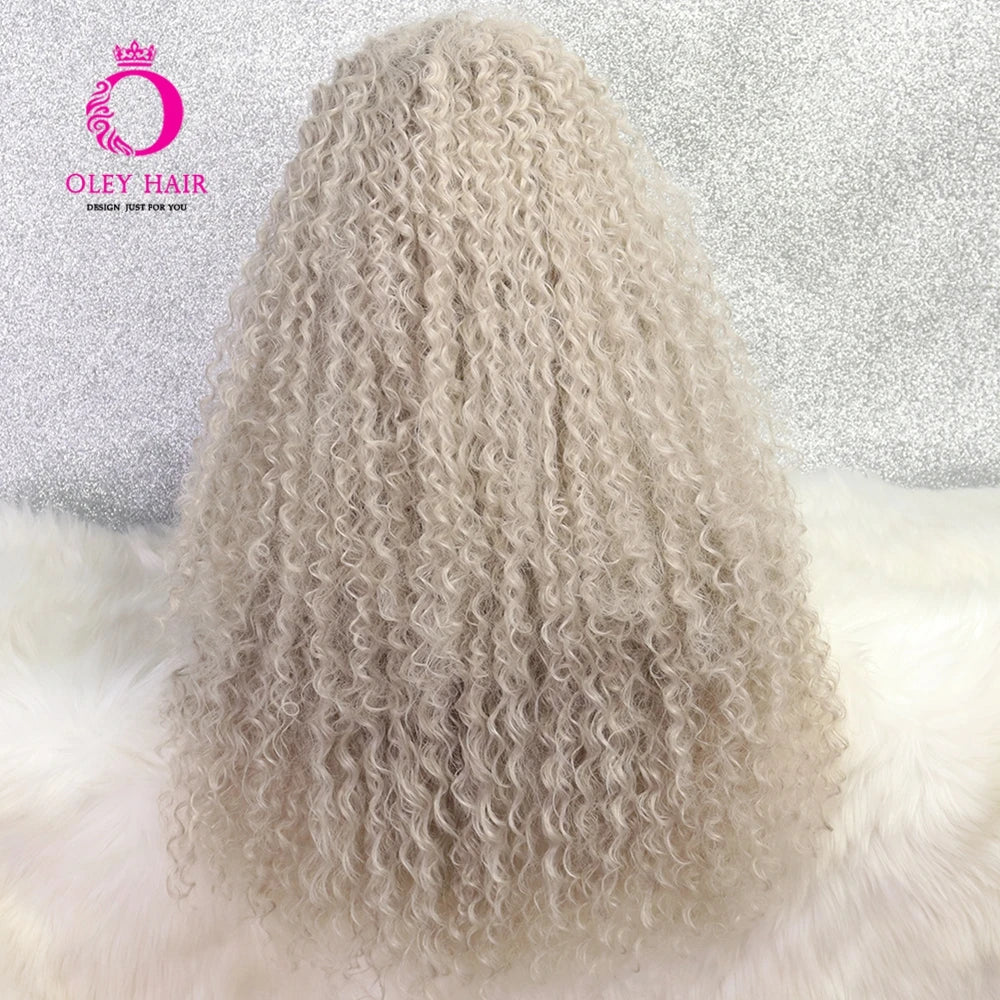 Drag Queen Synthetic Transparent Lace Front Wig Grey Lace Wig Hot Pink Afro Kinky Curly Drag Queen Cosplay Wigs For Black Women