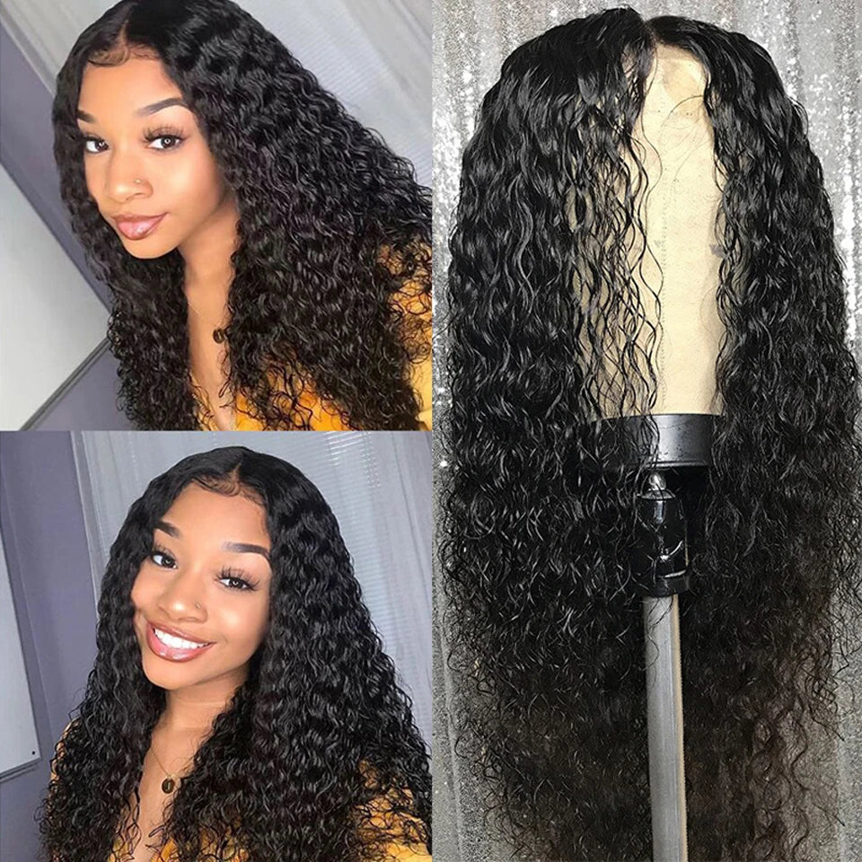 Curly Girl Water Wave Human Hair Pre Plucked Transparent 13X4 Lace Front Wig