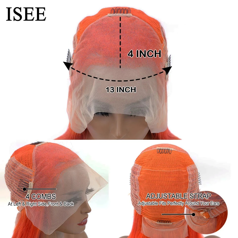 ISEE HAIR Orange Ginger Lace Front Wigs Malaysian Giner Color Straight Lace Front Wigs for Women Human Hair Wigs