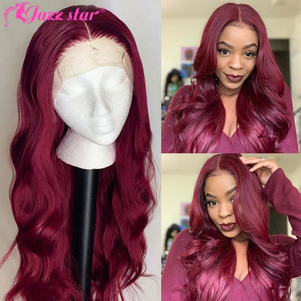 13x4 Burgundy Body Wave Lace Front Wig 99J Lace Frontal Wigs For Women Human Hair Pre Plucked Brazilian Non-Remy Jazz Star