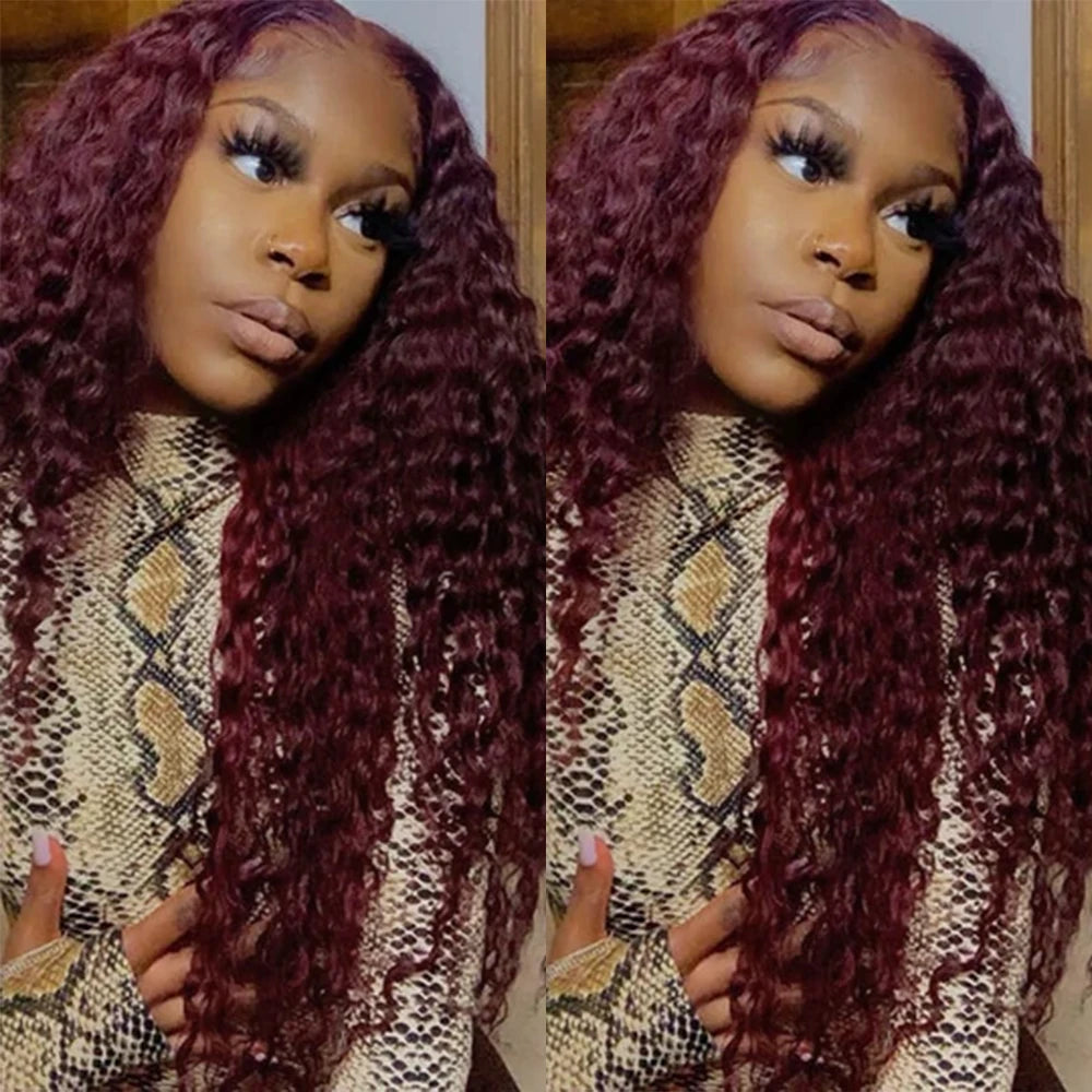 Charisma Deep Wave Synthetic Lace Front Wigs Pre Plucked Natural Hairline Heat Resistant Fiber Hair Glueless Burgundy Lace Wigs