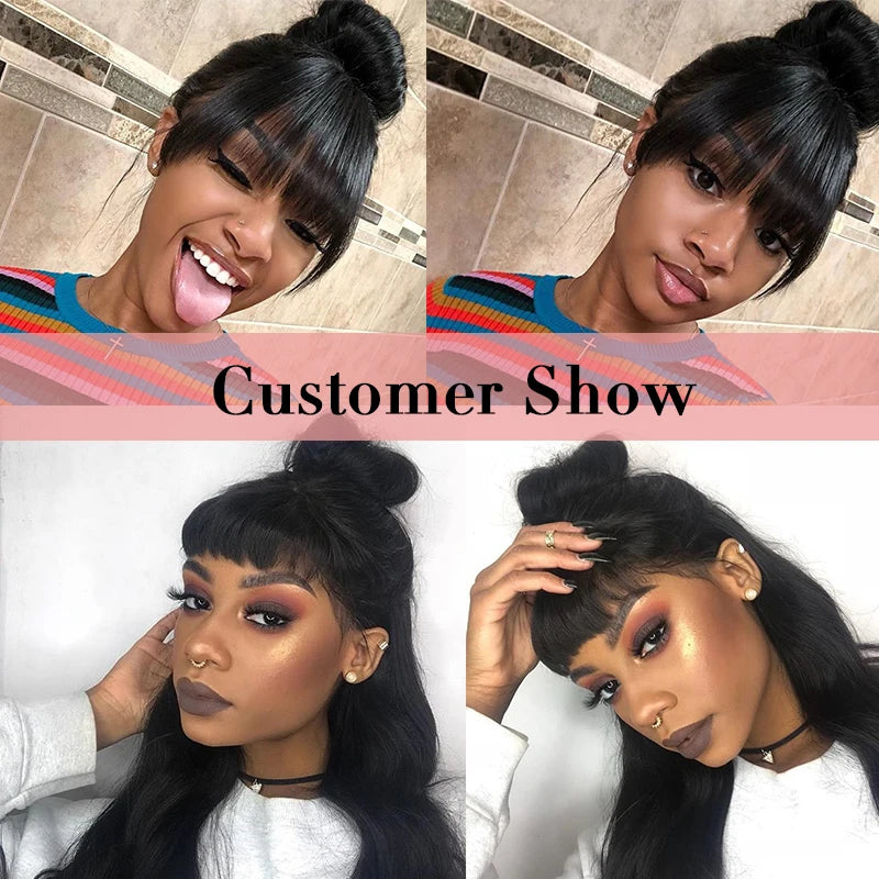 City Bangs Remy Body Wave 250% Density Lace Front Human Hair PrePlucked Wig Unit