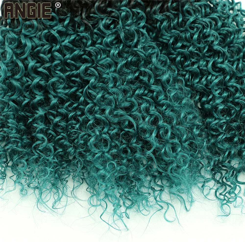 Angie Black to Green Ombre Hair Bundles Kinky Curly Hair Weave 3 Pcs/lot synthetic Curly wavy Hair Extensions for Women