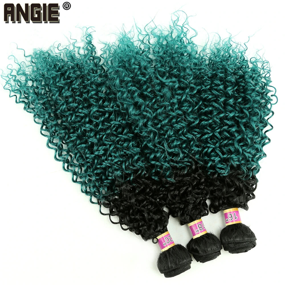 Angie Black to Green Ombre Hair Bundles Kinky Curly Hair Weave 3 Pcs/lot synthetic Curly wavy Hair Extensions for Women