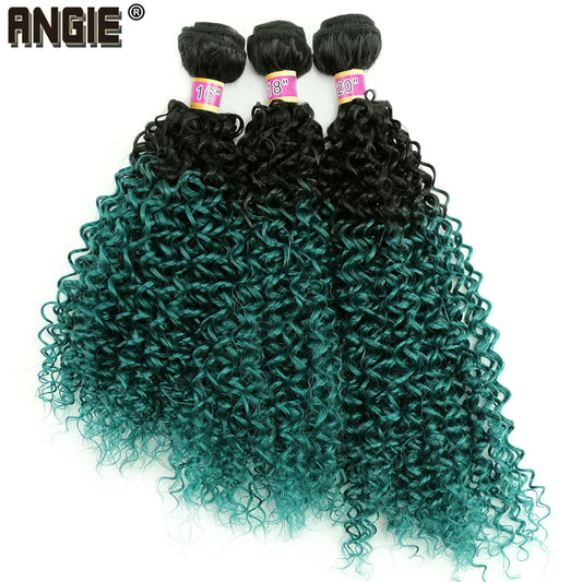 Angie Black to Green Ombre Hair Bundles Kinky Curly Hair Weave 3 Pcs/lot synthetic Curly wavy Hair Extensions for Women