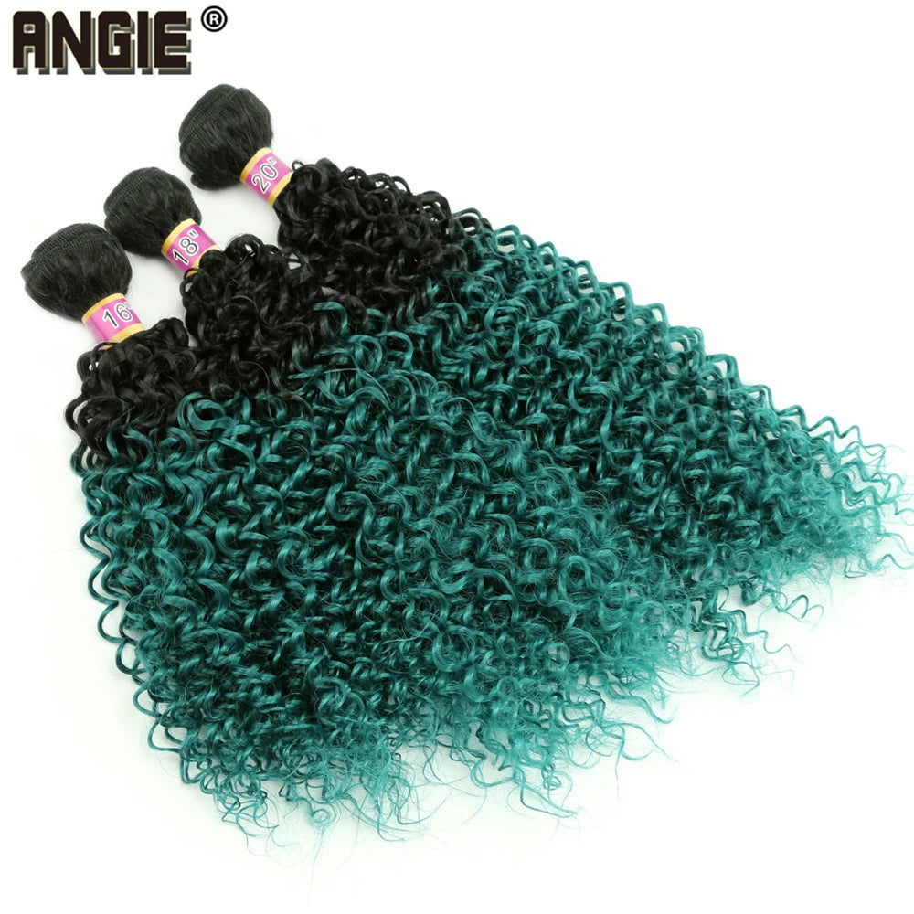 Angie Black to Green Ombre Hair Bundles Kinky Curly Hair Weave 3 Pcs/lot synthetic Curly wavy Hair Extensions for Women