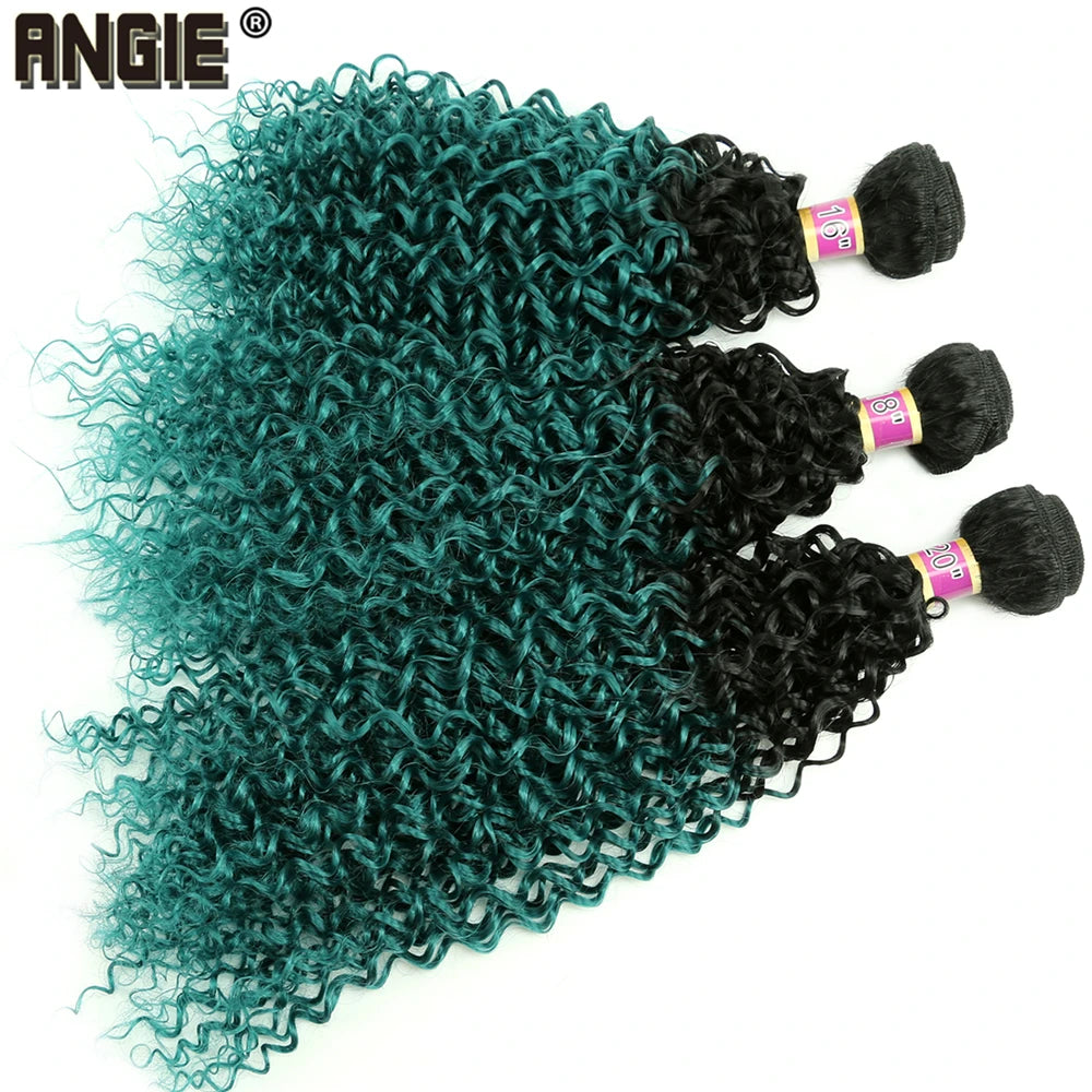 Angie Black to Green Ombre Hair Bundles Kinky Curly Hair Weave 3 Pcs/lot synthetic Curly wavy Hair Extensions for Women