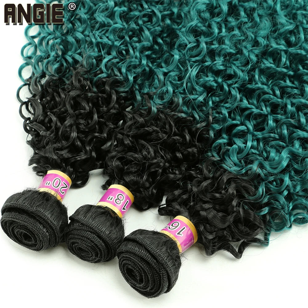 Angie Black to Green Ombre Hair Bundles Kinky Curly Hair Weave 3 Pcs/lot synthetic Curly wavy Hair Extensions for Women