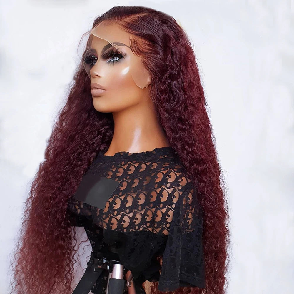 Charisma Deep Wave Synthetic Lace Front Wigs Pre Plucked Natural Hairline Heat Resistant Fiber Hair Glueless Burgundy Lace Wigs