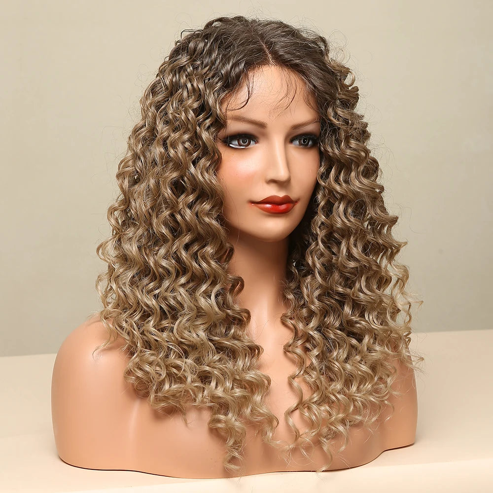 EASIHAIR Long Bob Curly Lace Front Wig for Black Women Kinky Curly Lace Frontal Synthetic Wig with Baby Hair Afro Heat Resistant