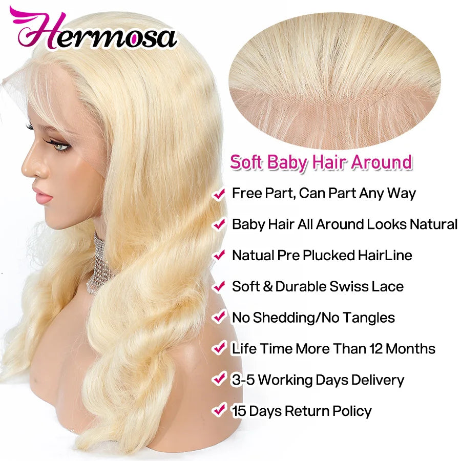 Hermosa 613 Blonde Lace Front Wig 13x4 Transparent Lace Frontal Wig Pre Plucked 28 30 Inch Brazilian Body Wave Human Hair Wigs