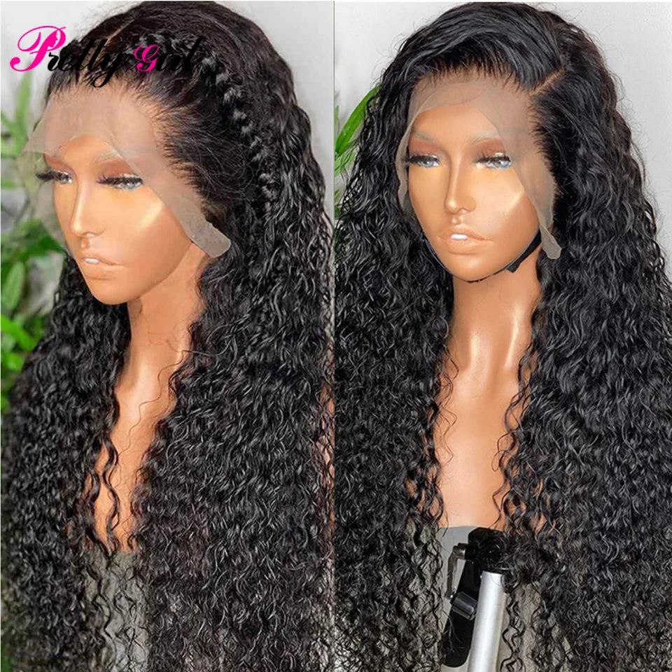 Curly Girl Water Wave Human Hair Pre Plucked Transparent 13X4 Lace Front Wig