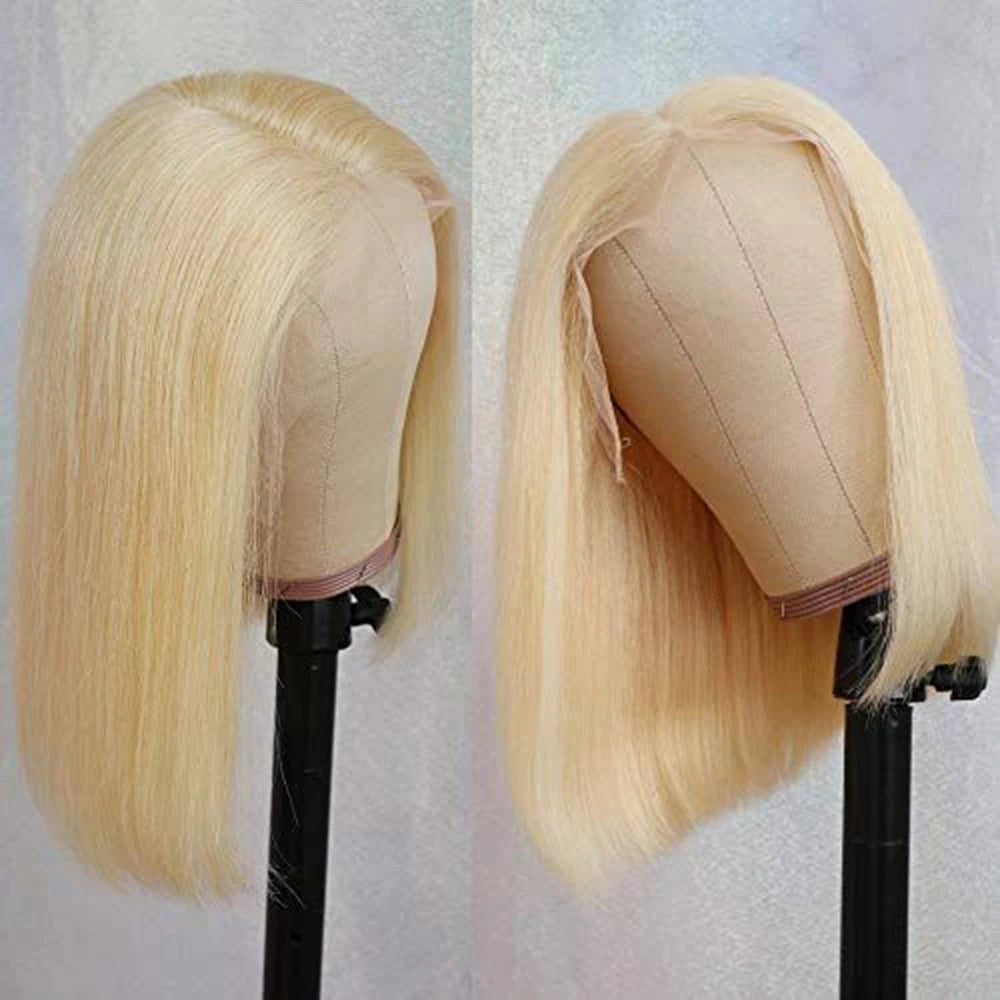 613 Blonde Short Lace Front Wig 13×4 HD Transparent Human Hair Lace Frontal Wigs for Women Pre Plucked Blonde Bob Human Hair Wig