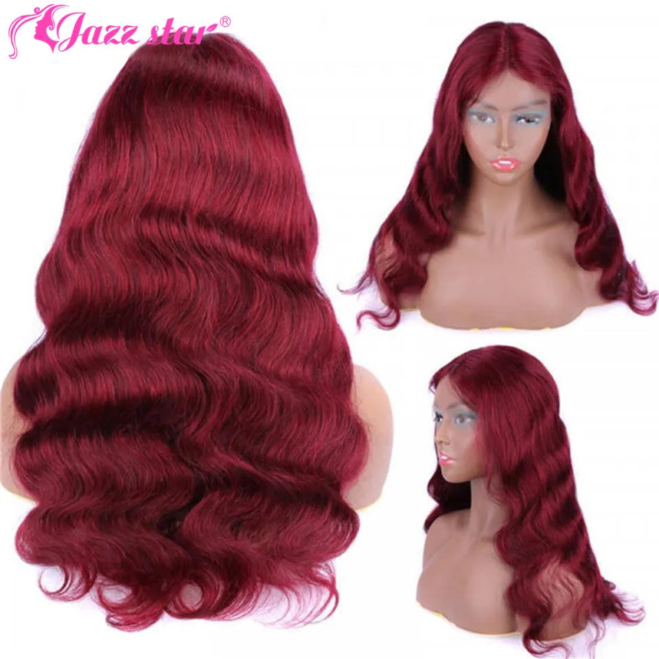 13x4 Burgundy Body Wave Lace Front Wig 99J Lace Frontal Wigs For Women Human Hair Pre Plucked Brazilian Non-Remy Jazz Star