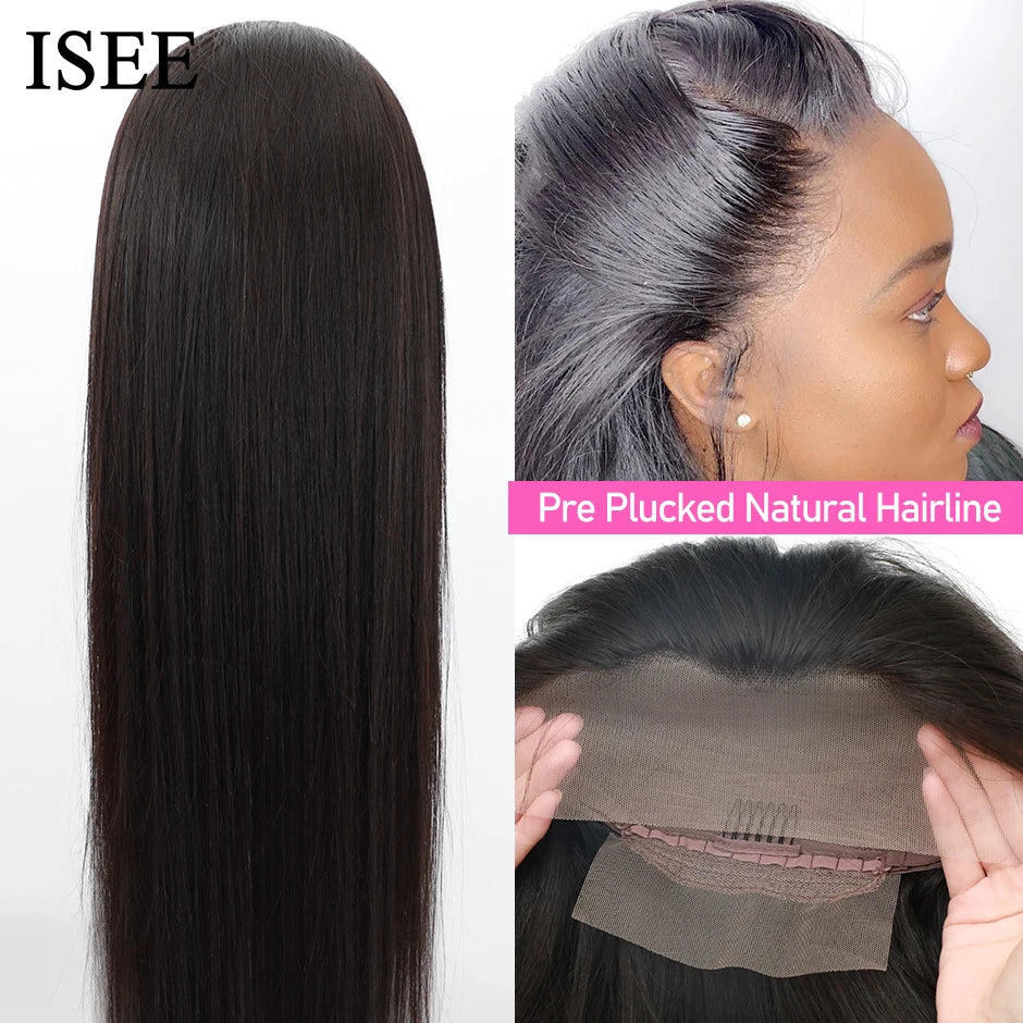 ISEE HAIR Brazilian Straight 13x4 Lace Front Human Hair Wig For Women Natural Hairline Pre-plucked 4x4 Lace Closure Wig On Sale