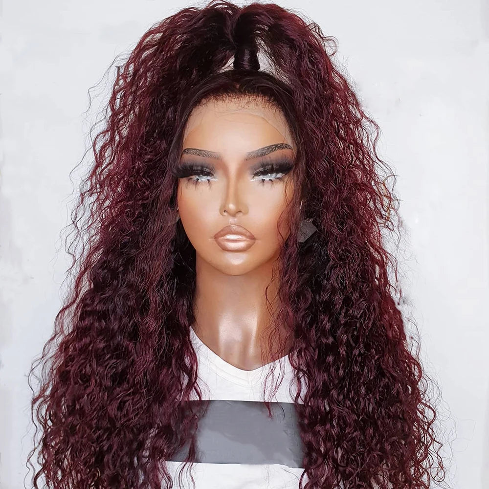 Charisma Deep Wave Synthetic Lace Front Wigs Pre Plucked Natural Hairline Heat Resistant Fiber Hair Glueless Burgundy Lace Wigs