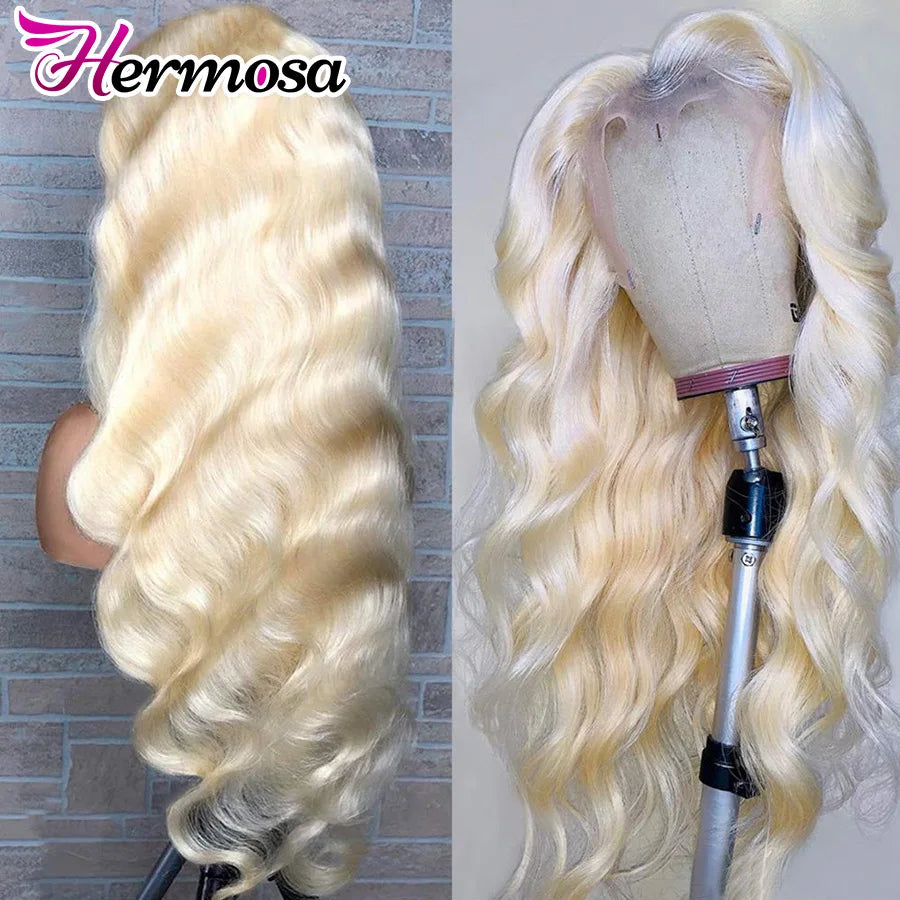 Hermosa 613 Blonde Lace Front Wig 13x4 Transparent Lace Frontal Wig Pre Plucked 28 30 Inch Brazilian Body Wave Human Hair Wigs