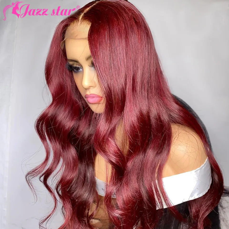 13x4 Burgundy Body Wave Lace Front Wig 99J Lace Frontal Wigs For Women Human Hair Pre Plucked Brazilian Non-Remy Jazz Star