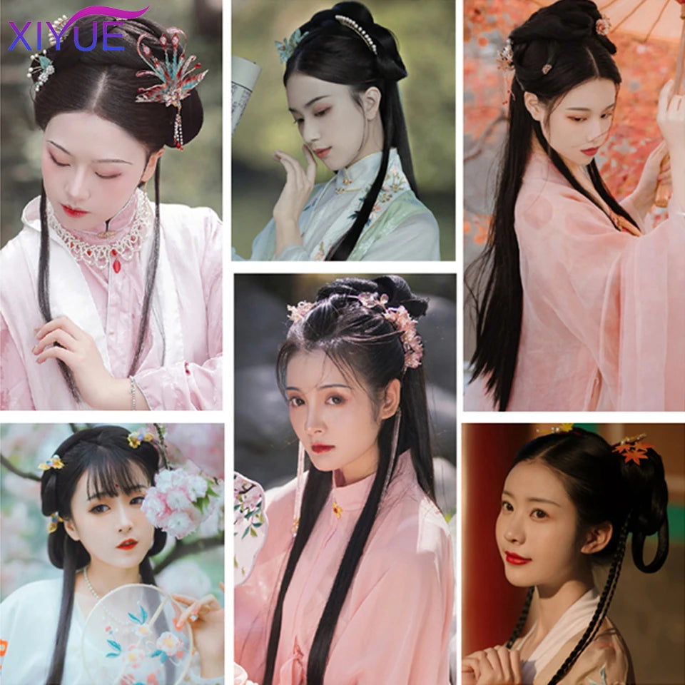 XIYUE Hanfu Wig Costume Fairy Fairy Wig Bag Ancient Style Croissant Hair Bun Lazy Hair Package Hair Pad Hair Set