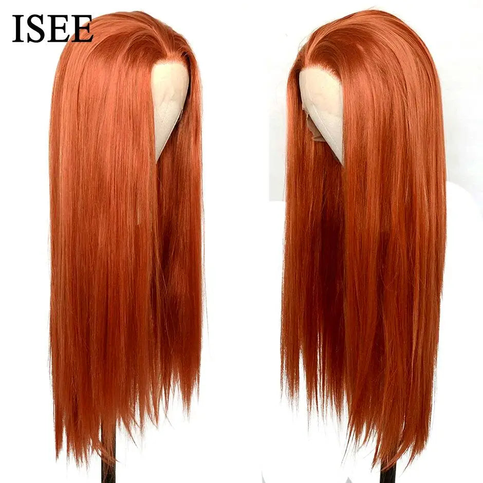 ISEE HAIR Orange Ginger Lace Front Wigs Malaysian Giner Color Straight Lace Front Wigs for Women Human Hair Wigs