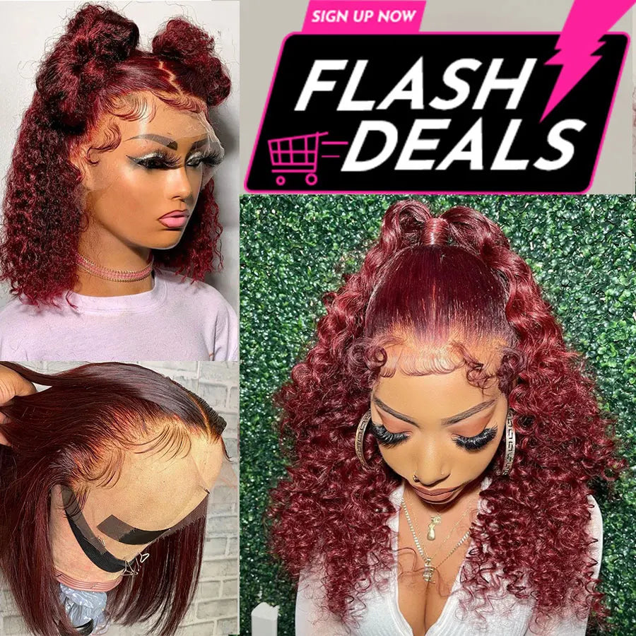 13x4 Curly Bob Burgundy Pixie HD Lace Frontal Human Hair Wigs 99J Red Lace Front Wig Colored Straight Deep Wave Brazilian 13x6x2