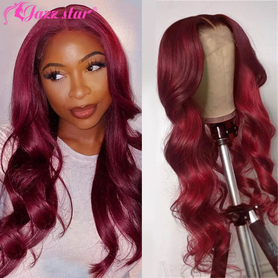 13x4 Burgundy Body Wave Lace Front Wig 99J Lace Frontal Wigs For Women Human Hair Pre Plucked Brazilian Non-Remy Jazz Star