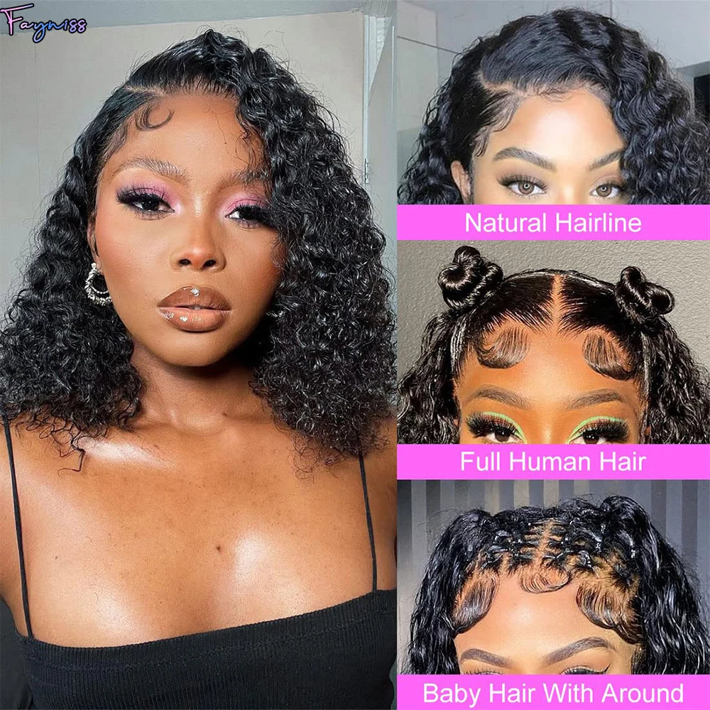 Fayniss Wear And Go Deep Wave Bob Wigs For Women Human Hair Curly Glueless Wig Ready To Go Human Hair Wigs Pre Cut Lace Air Wig